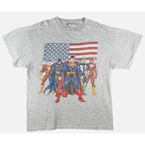 Delta Shirt Mens Large Gray Justice League USA Flag Superhero Graphic Tee DC